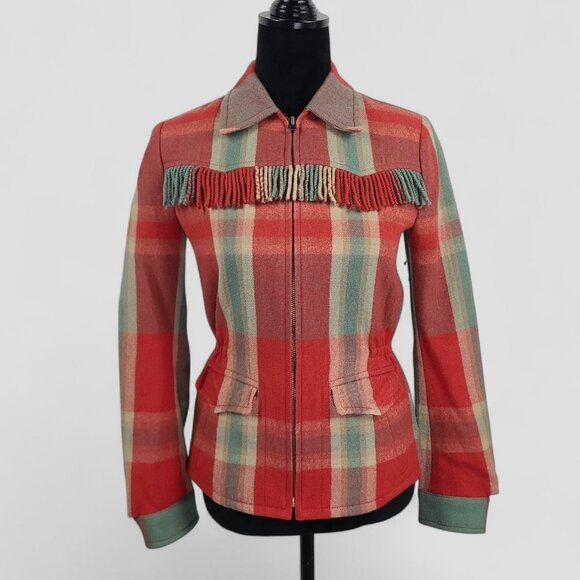 Ralph Lauren Wool Western Plaid Fringe Jacket 2 - Picture 1 of 10
